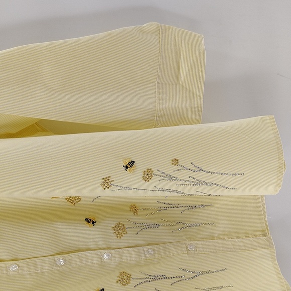 Tia Designs Yellow And White Button Up Blouse Size XL Beads And Butterflies - Picture 4 of 7